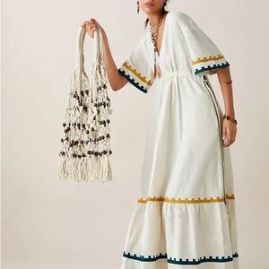 Zara Cream Maxi Dress with Vibrant Accents